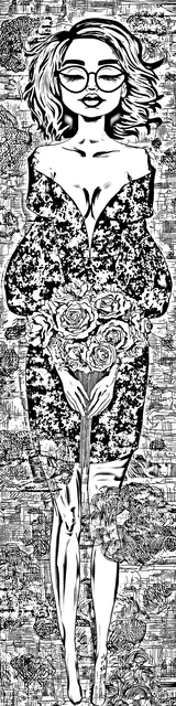Free colorable bookmarks of a woman holding a bouquet